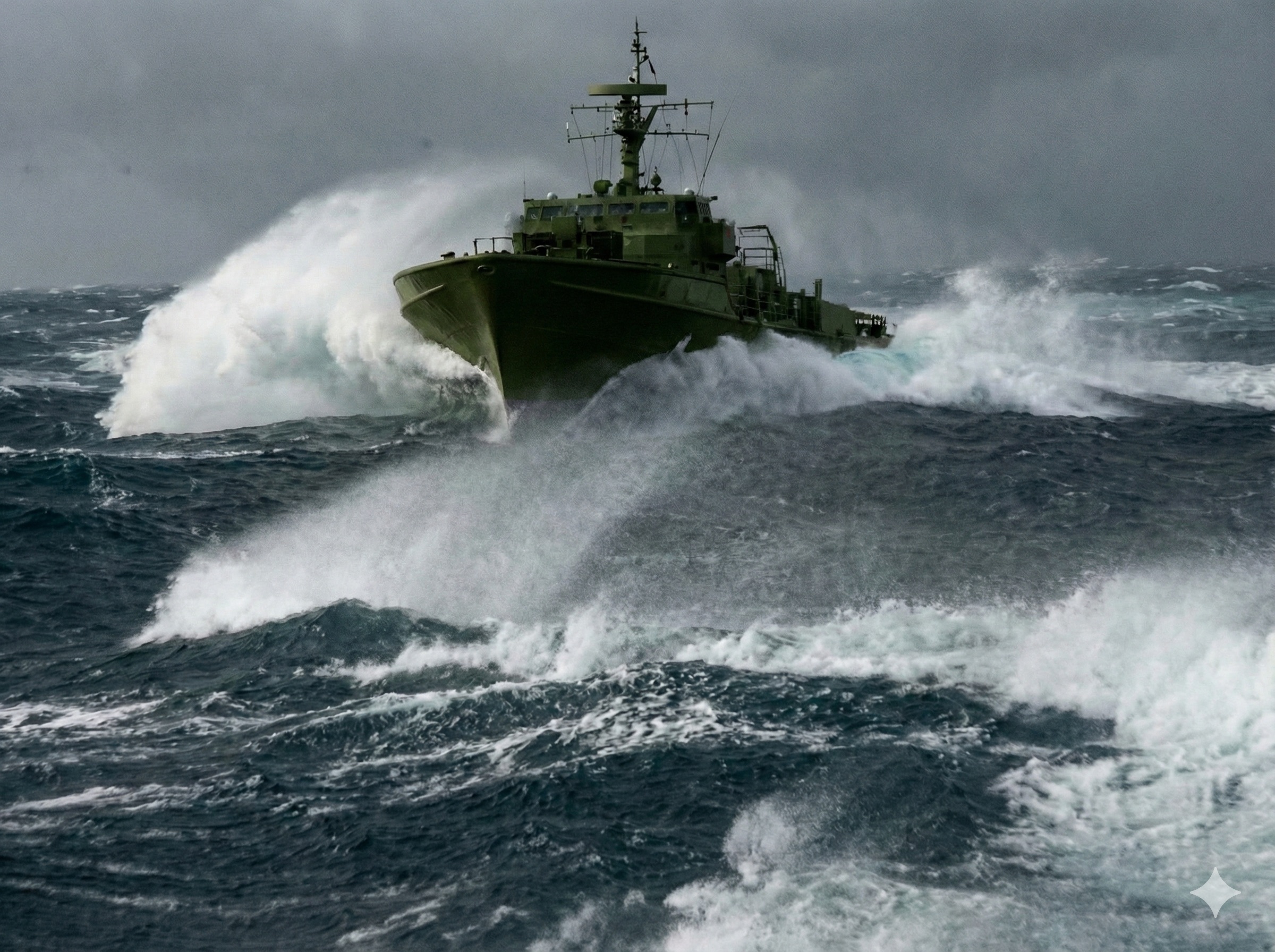 Vintage Fast Patrol Boat in Storm